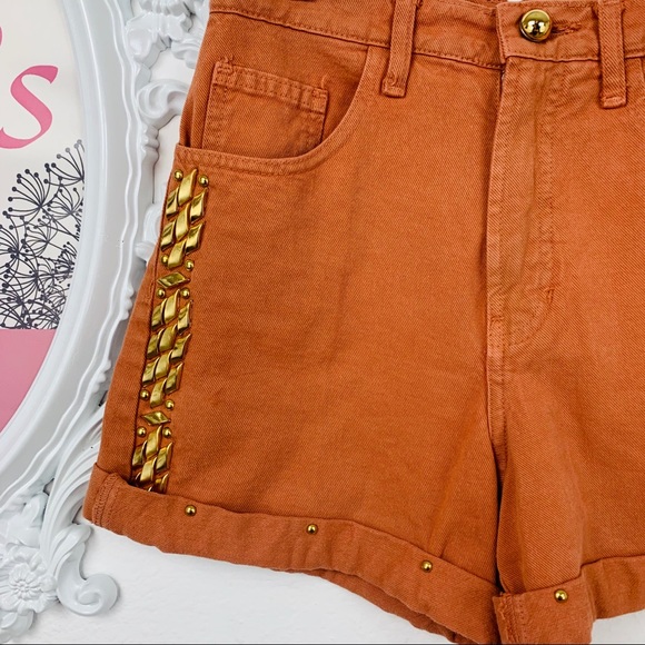 VTG Cache / Burnt Orange Gold Studs Cuffed Jean - Picture 2 of 7
